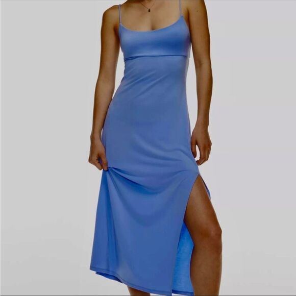 Aritzia Wilfred TikTok Famous Blue Dreamweaver Slit Dress - Picture 1 of 13